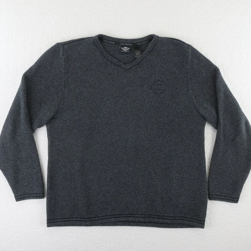 Harley Davidson V-Neck Long Sleeve Sweater‎ 100% Cotton Mens Large